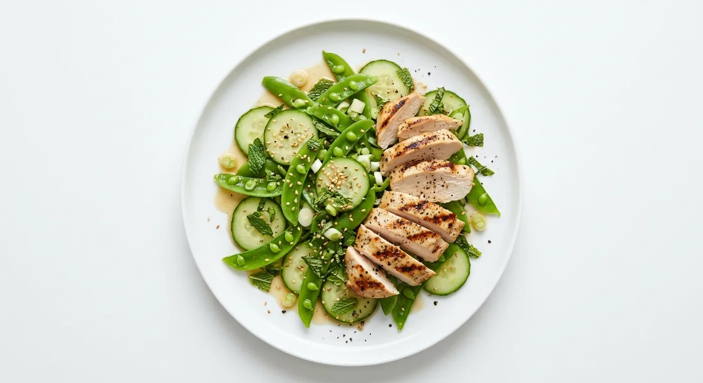 Crunchy Pea Pod and Cucumber Salad with Grilled Chicken