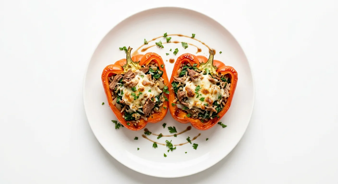 Duck and Spinach Stuffed Bell Peppers
