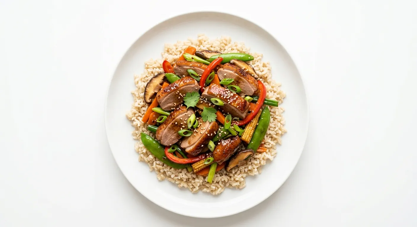 Duck and Vegetable Stir-Fry with Brown Rice