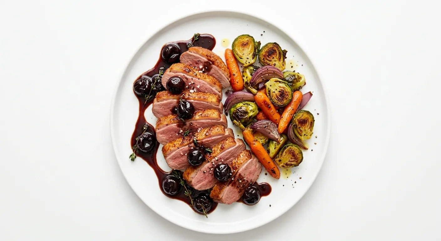 Duck Breast with Balsamic Cherry Sauce and Roasted Vegetables