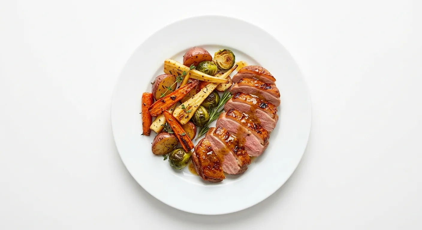 Duck Breast with Honey Mustard Glaze and Roasted Vegetables