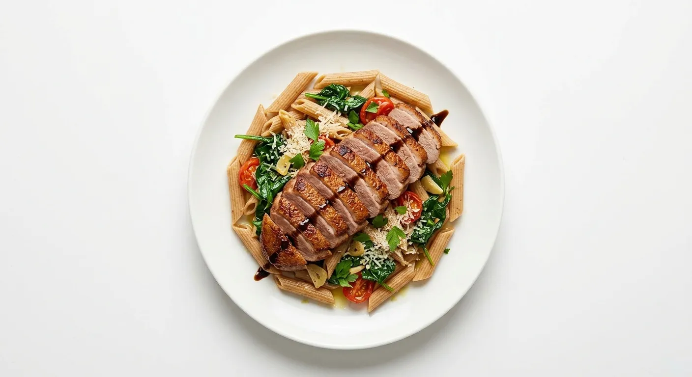 Duck Breast with Whole Wheat Pasta and Spinach
