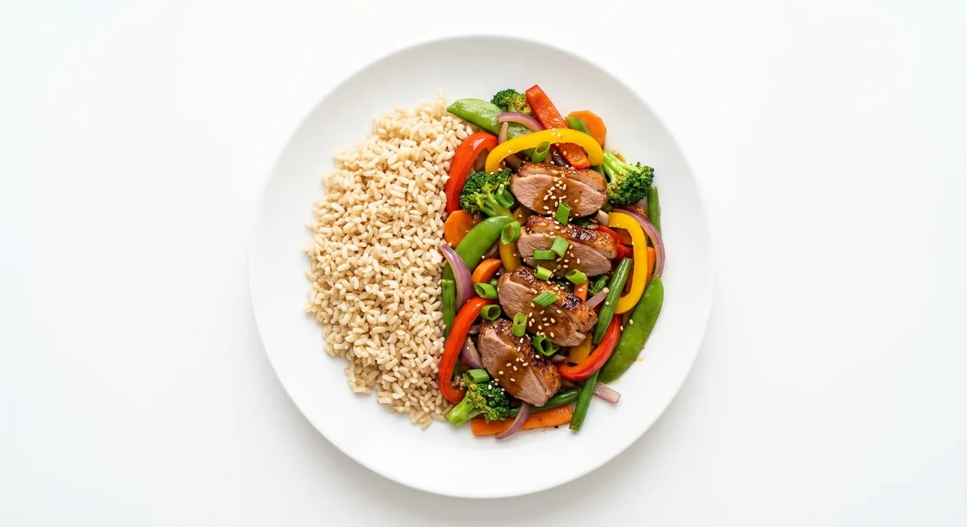 Duck Stir-Fry with Vegetables and Brown Rice