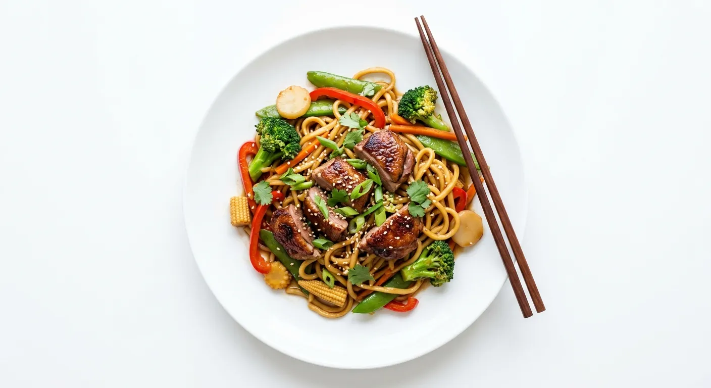 Duck Stir-Fry with Vegetables and Noodles