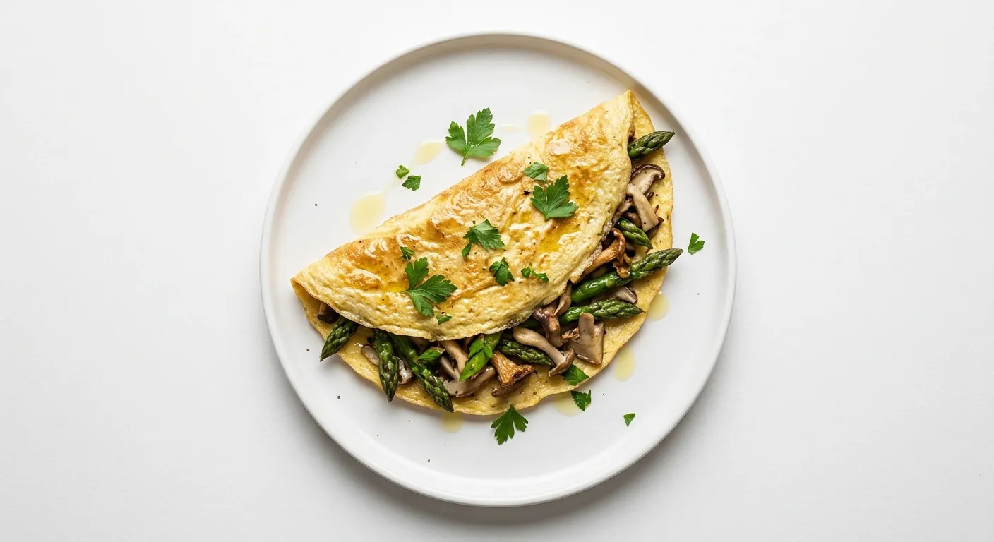 Elegant Asparagus and Mushroom Omelette with Truffle Oil