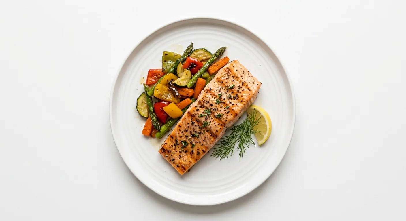 Filet de saumon grillé avec légumes rôtis