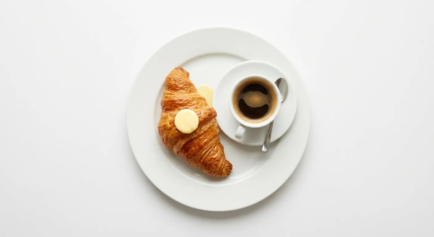 French Croissant with Butter and Coffee