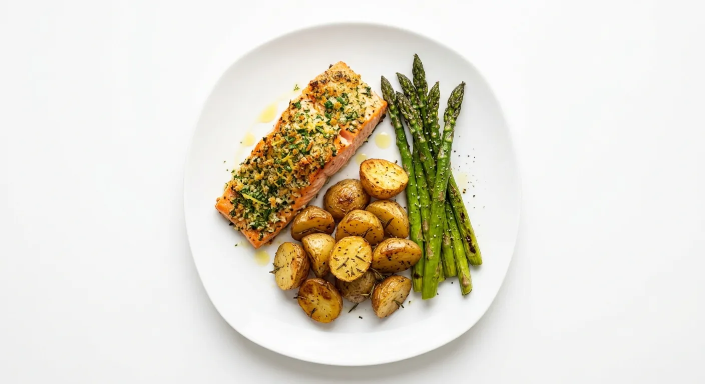 French Herb-Crusted Salmon with Roasted Potatoes and Asparagus
