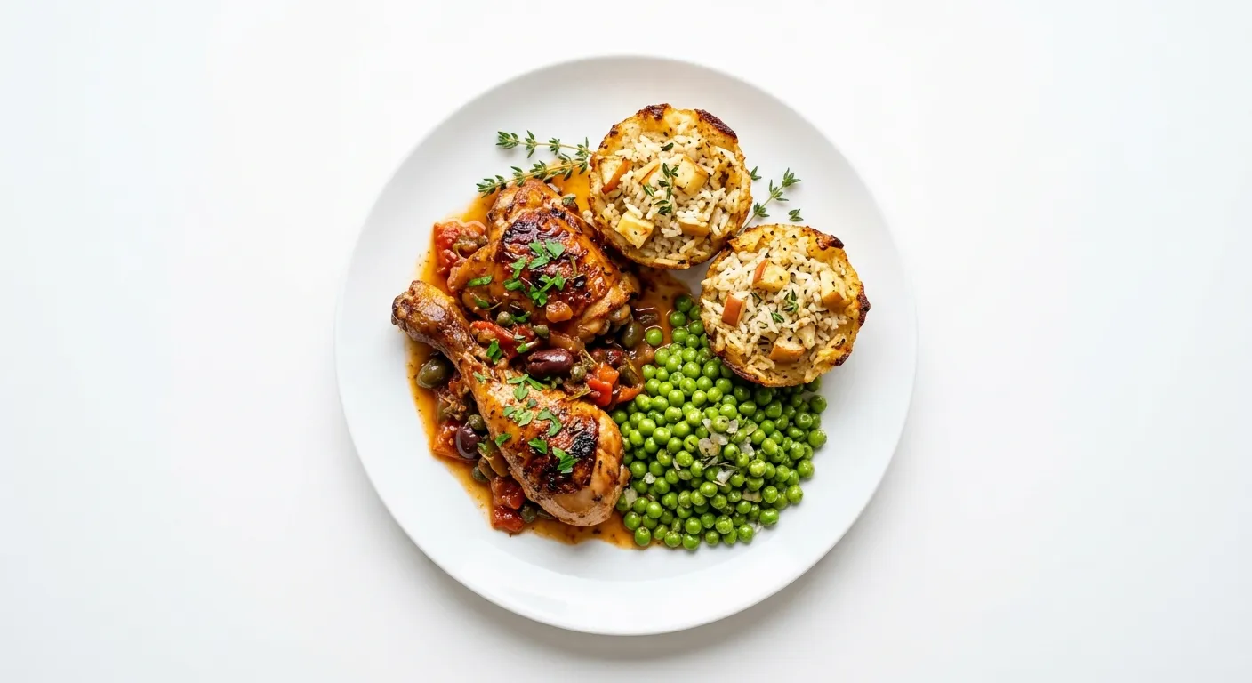 French Provençal Chicken with Tinned Peas and Apple Rice Cups