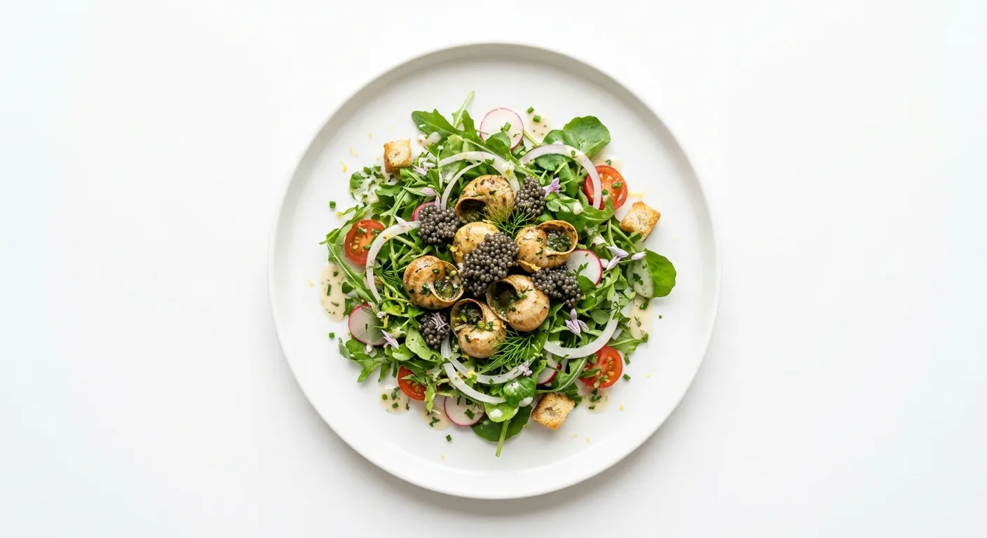 French Gourmet Salad with Snails and Caviar