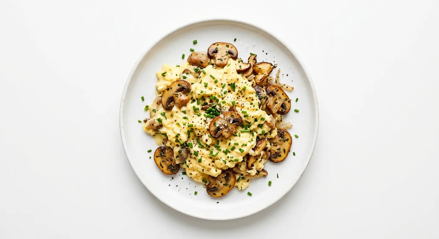 French Scrambled Eggs with Sautéed Mushrooms