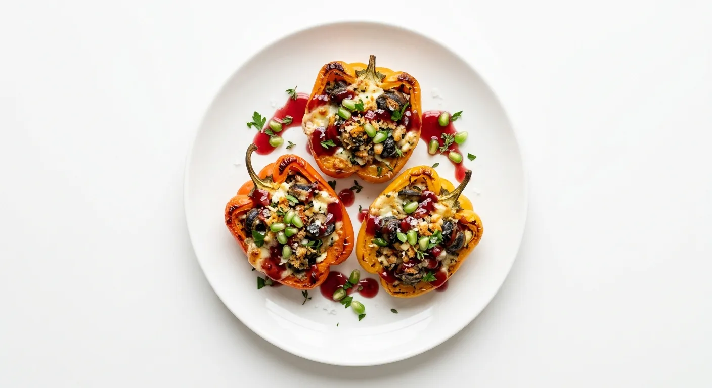 Goat Cheese and Snail Stuffed Bell Peppers with Pomegranate Glaze