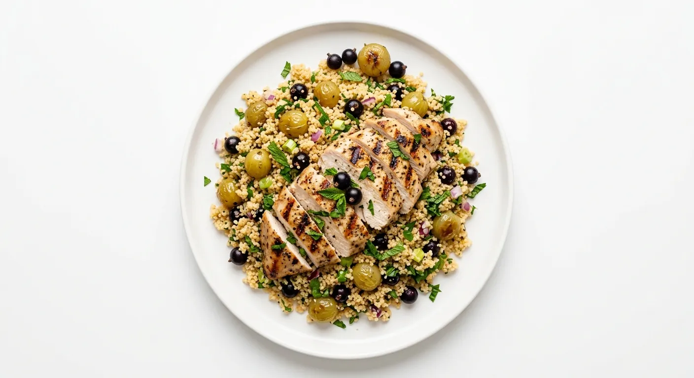 Gooseberry and Blackcurrant Couscous with Grilled Chicken
