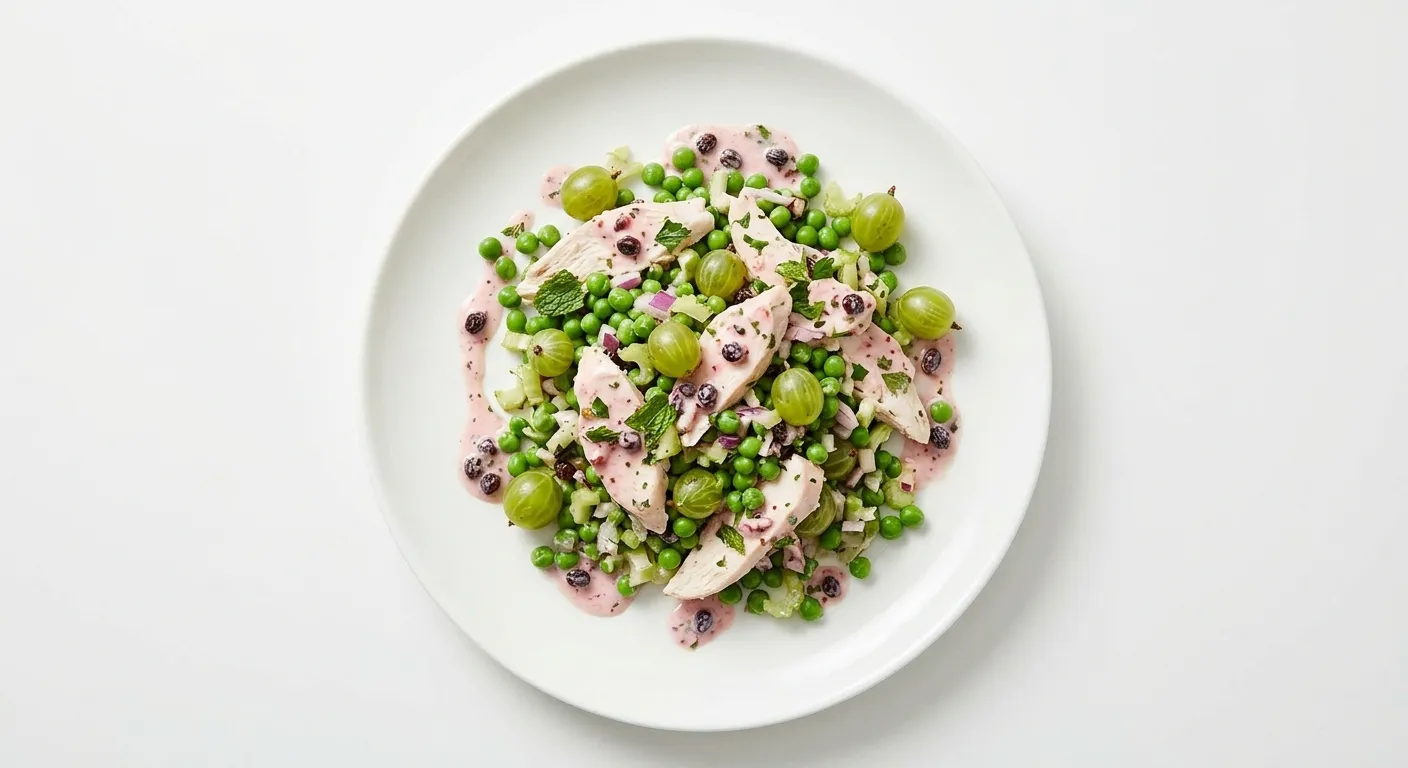 Gooseberry and Pea Chicken Salad with Currant Dressing