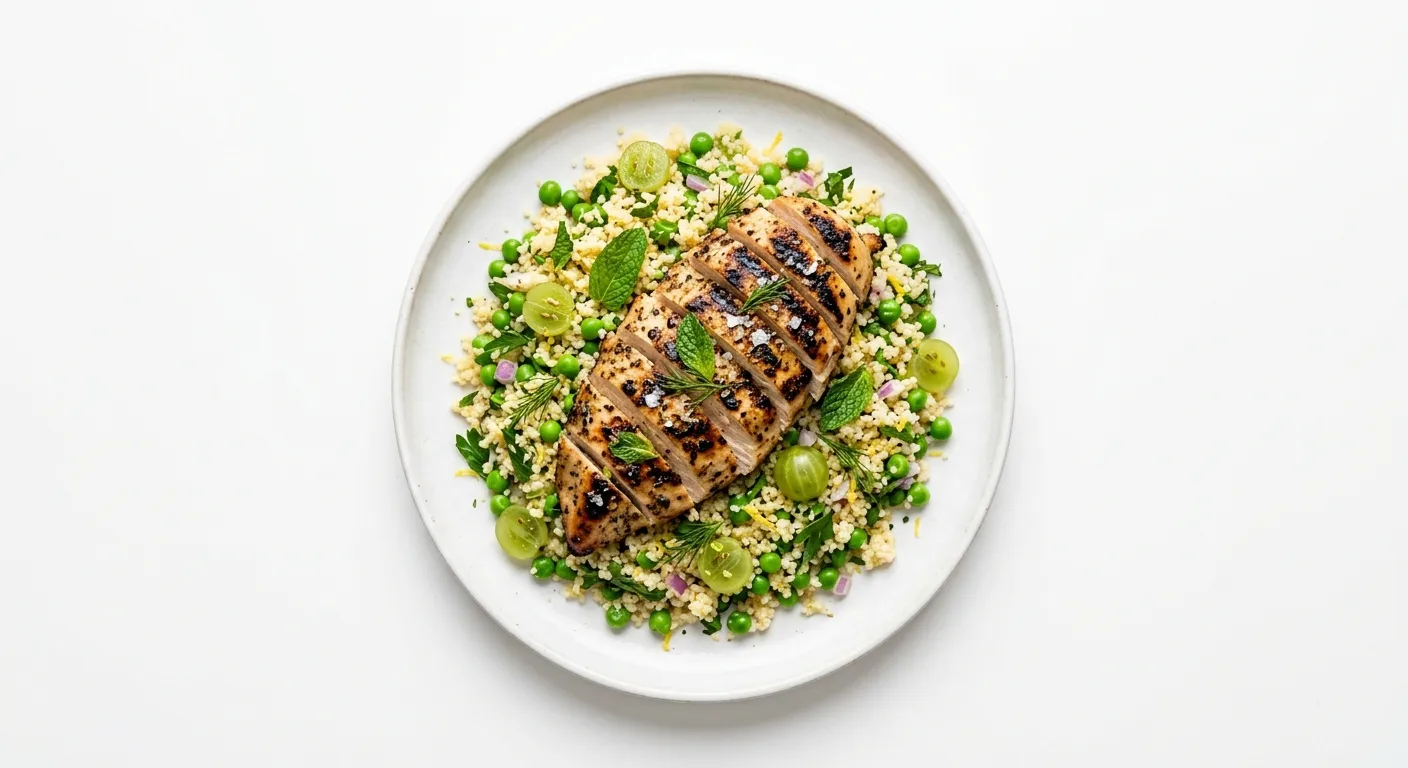 Gooseberry and Pea Couscous with Grilled Chicken