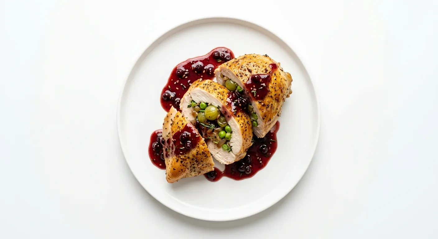 Gooseberry and Pea Stuffed Chicken Breast with Currant Sauce