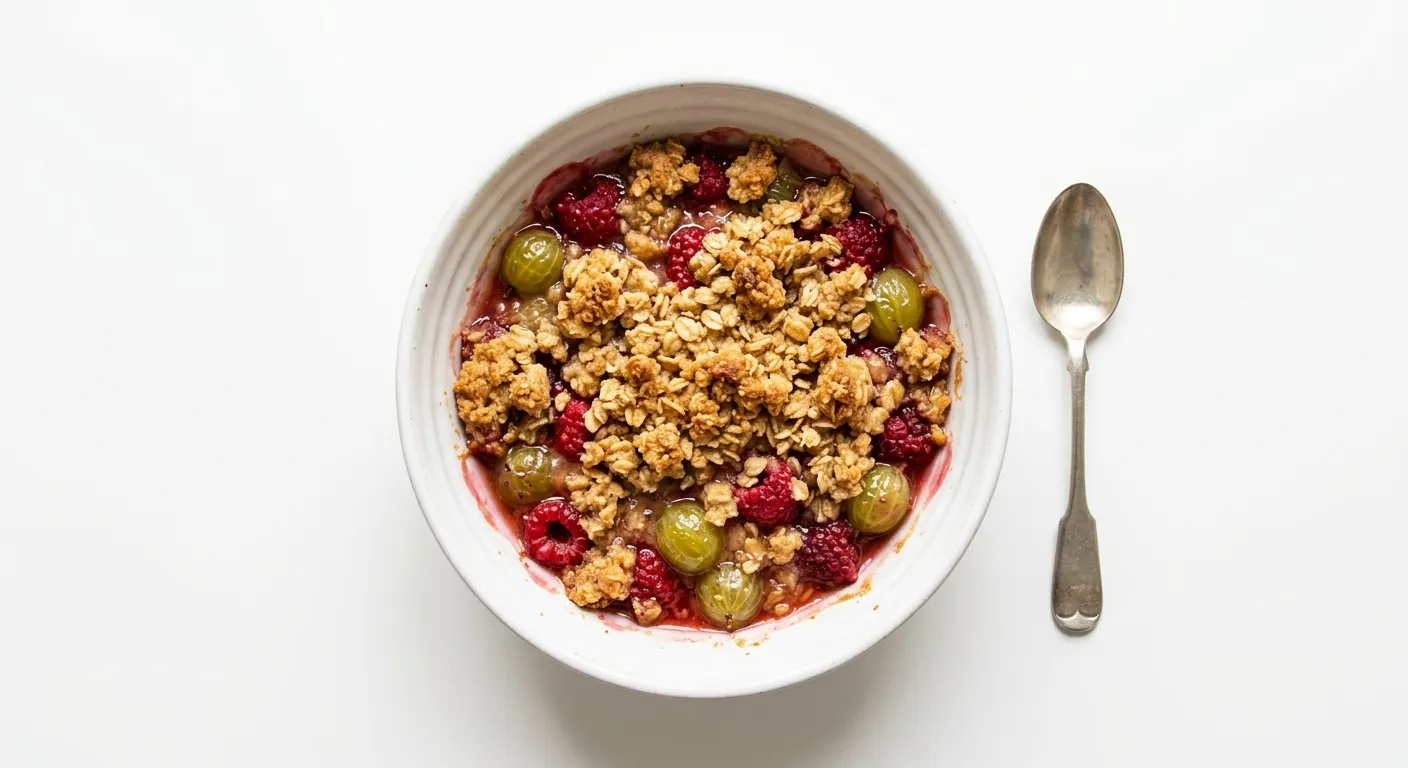 Gooseberry and Raspberry Breakfast Crumble
