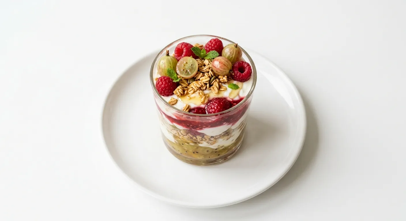 Gooseberry and Raspberry Breakfast Parfait