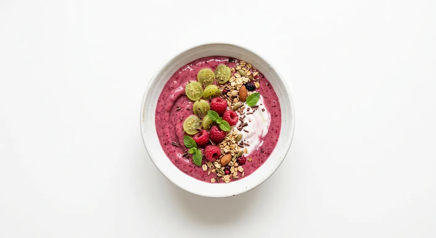 Gooseberry and Raspberry Breakfast Smoothie Bowl
