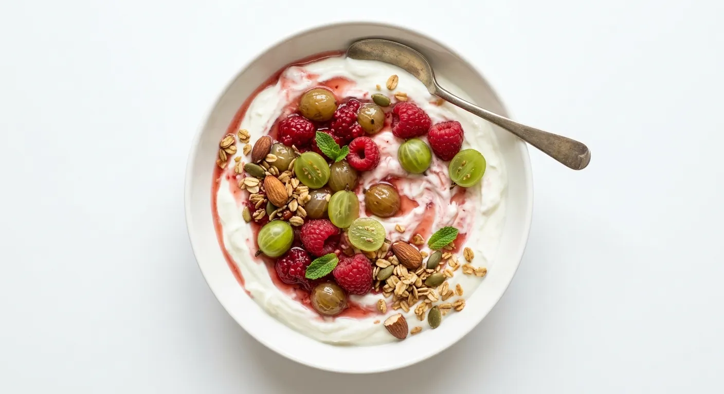 Gooseberry and Raspberry Breakfast Yogurt