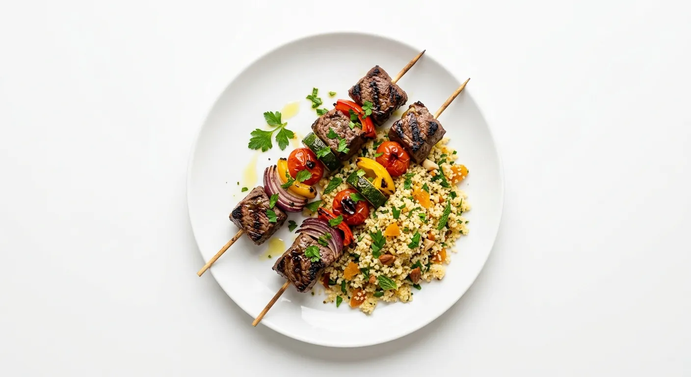 Grilled Beef and Vegetable Skewers with Couscous
