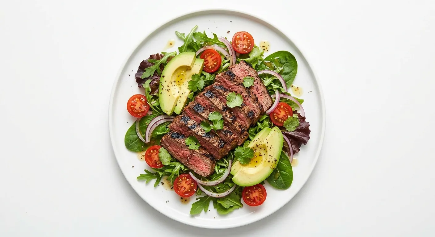 Grilled Beef Salad with Avocado and Mixed Greens