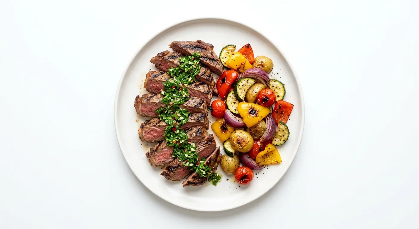 Grilled Beef with Chimichurri and Roasted Vegetables