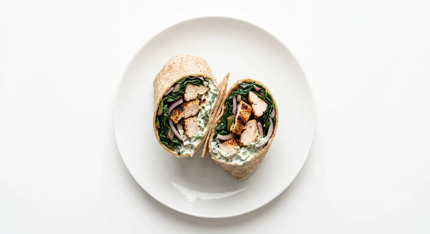 Grilled Chicken and Swiss Chard Wraps with Herb Yogurt Dressing