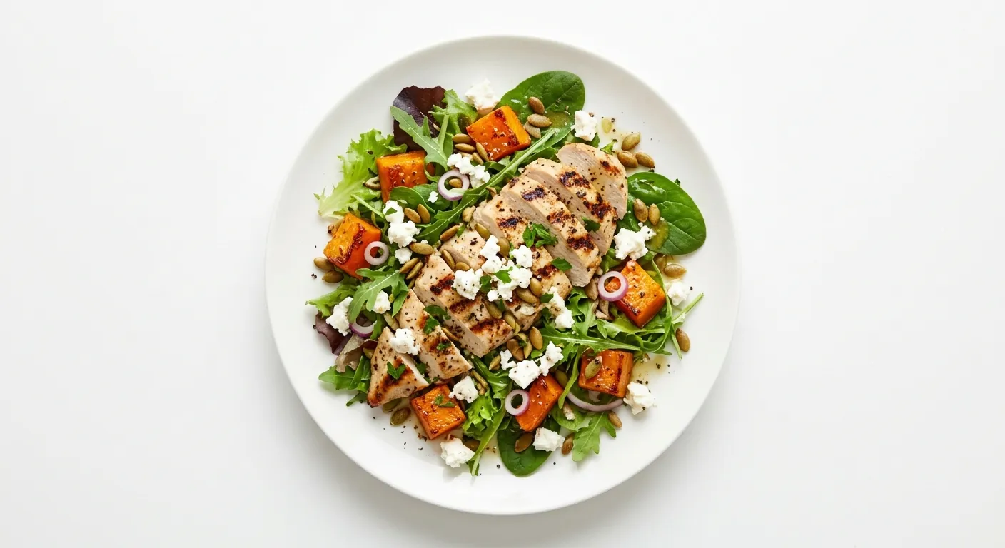 Grilled Chicken Salad with Roasted Pumpkin and Feta