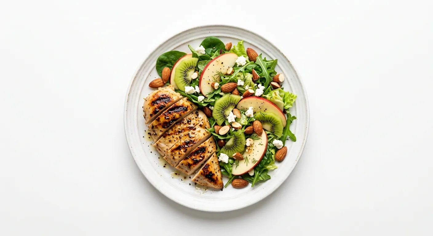 Grilled Chicken with Almond, Apple, and Kiwi Salad
