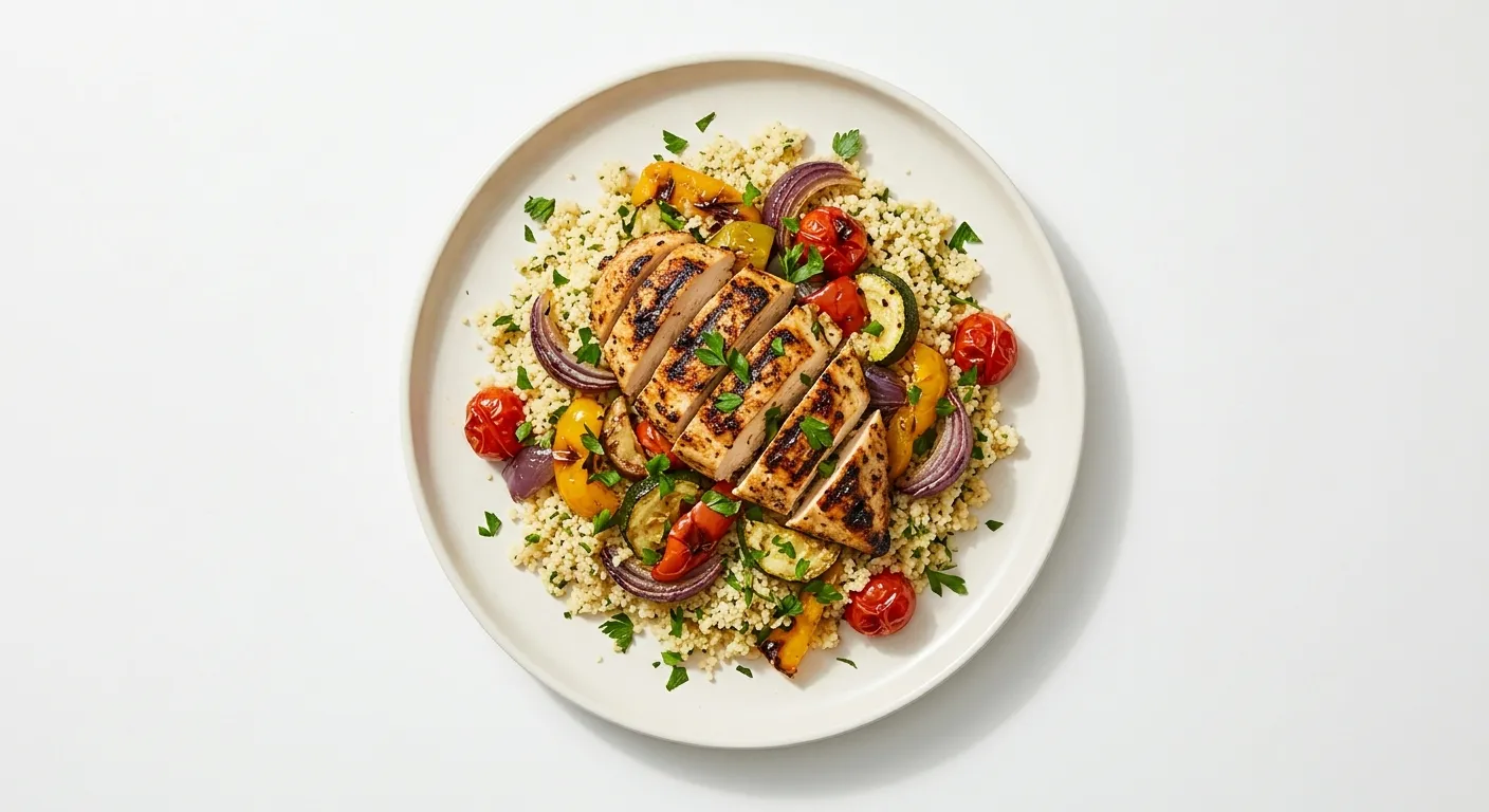 Grilled Chicken with Couscous and Roasted Vegetables
