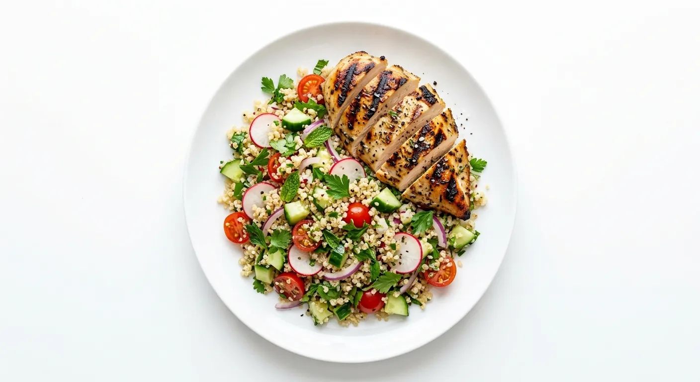 Grilled Chicken with Cucumber and Radish Quinoa Salad