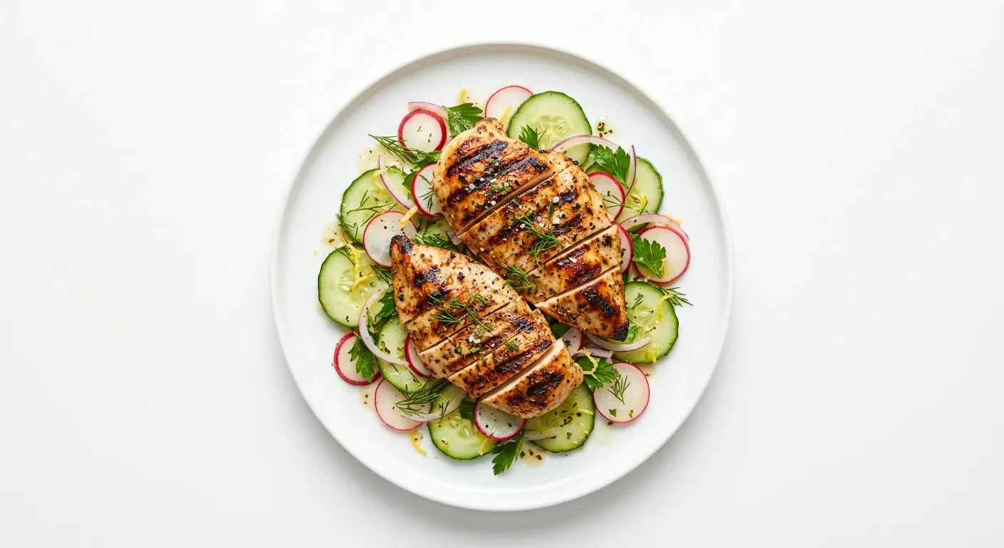 Grilled Chicken with Cucumber and Radish Salad