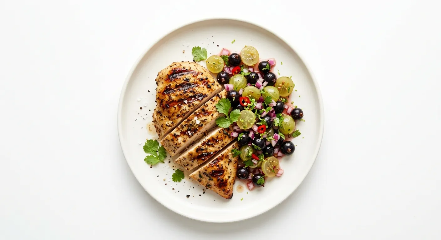 Grilled Chicken with Gooseberry and Blackcurrant Salsa