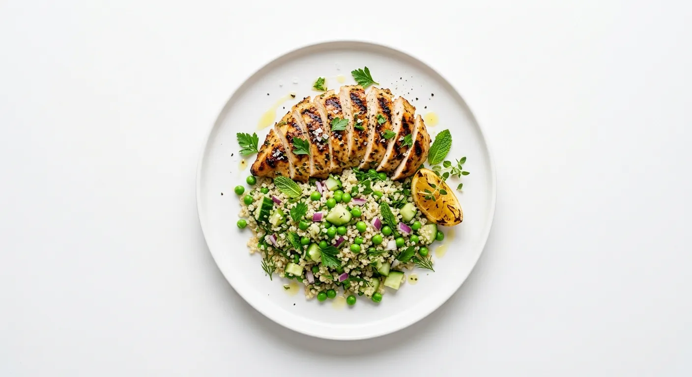 Grilled Chicken with Pea and Cucumber Quinoa Salad
