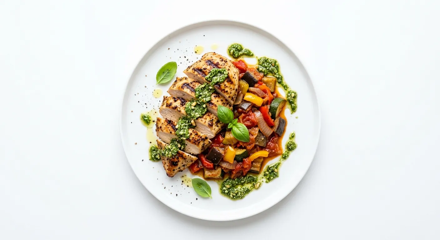 Grilled Chicken with Ratatouille and Basil Pesto