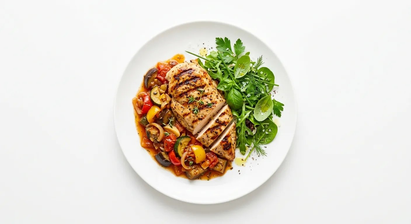 Grilled Chicken with Ratatouille and Herb Salad