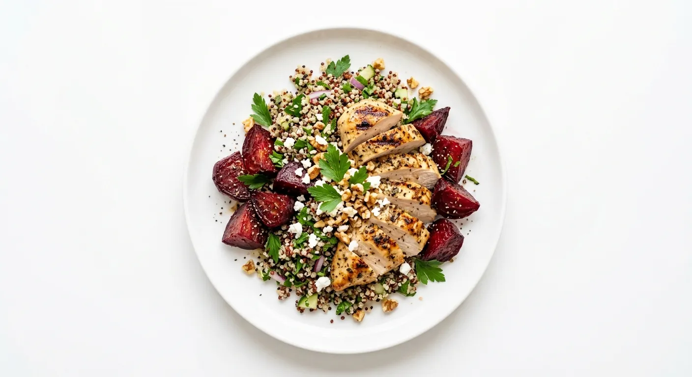 Grilled Chicken with Roasted Beetroot and Quinoa Salad
