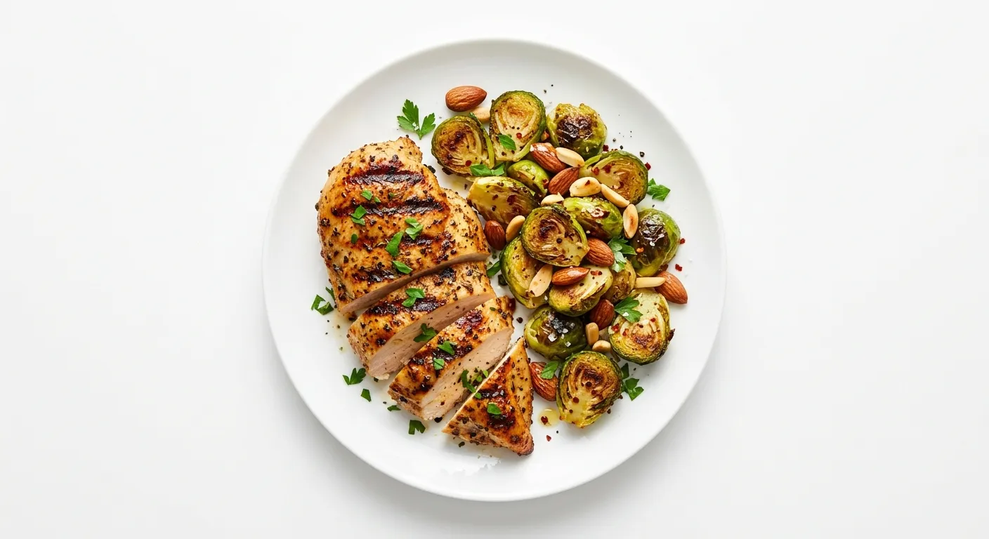 Grilled Chicken with Roasted Brussels Sprouts and Almonds