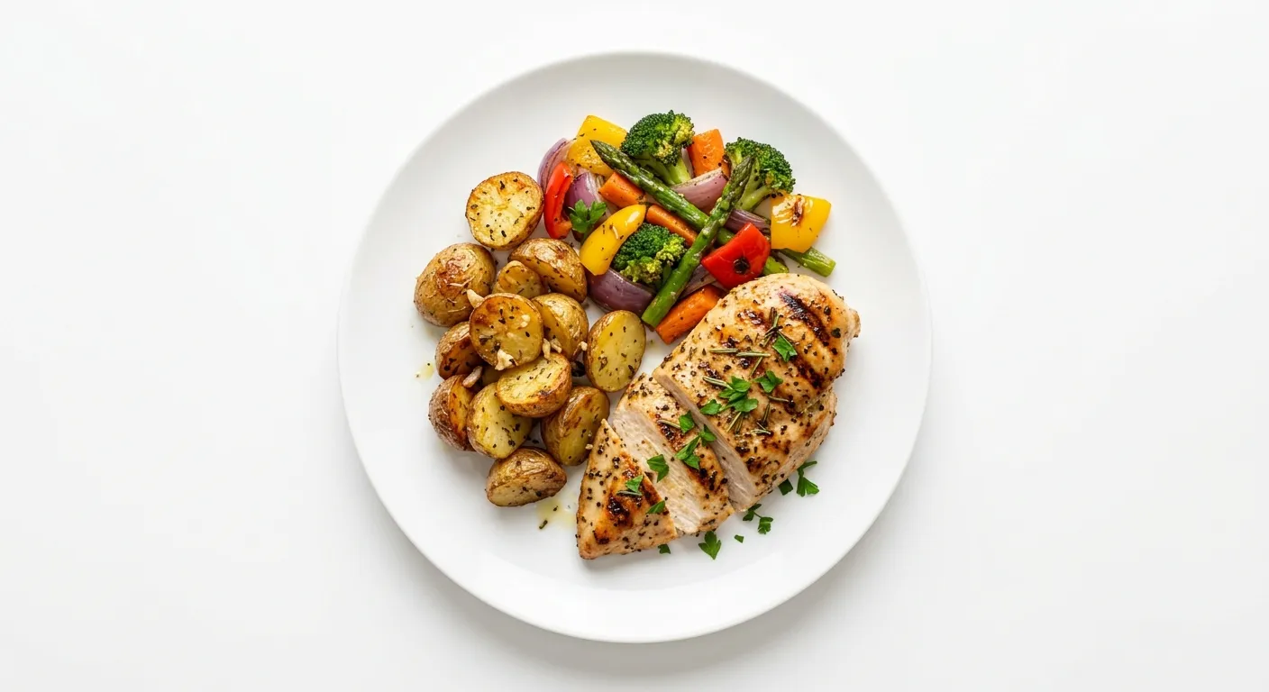 Grilled Chicken with Roasted Potatoes and Mixed Vegetables