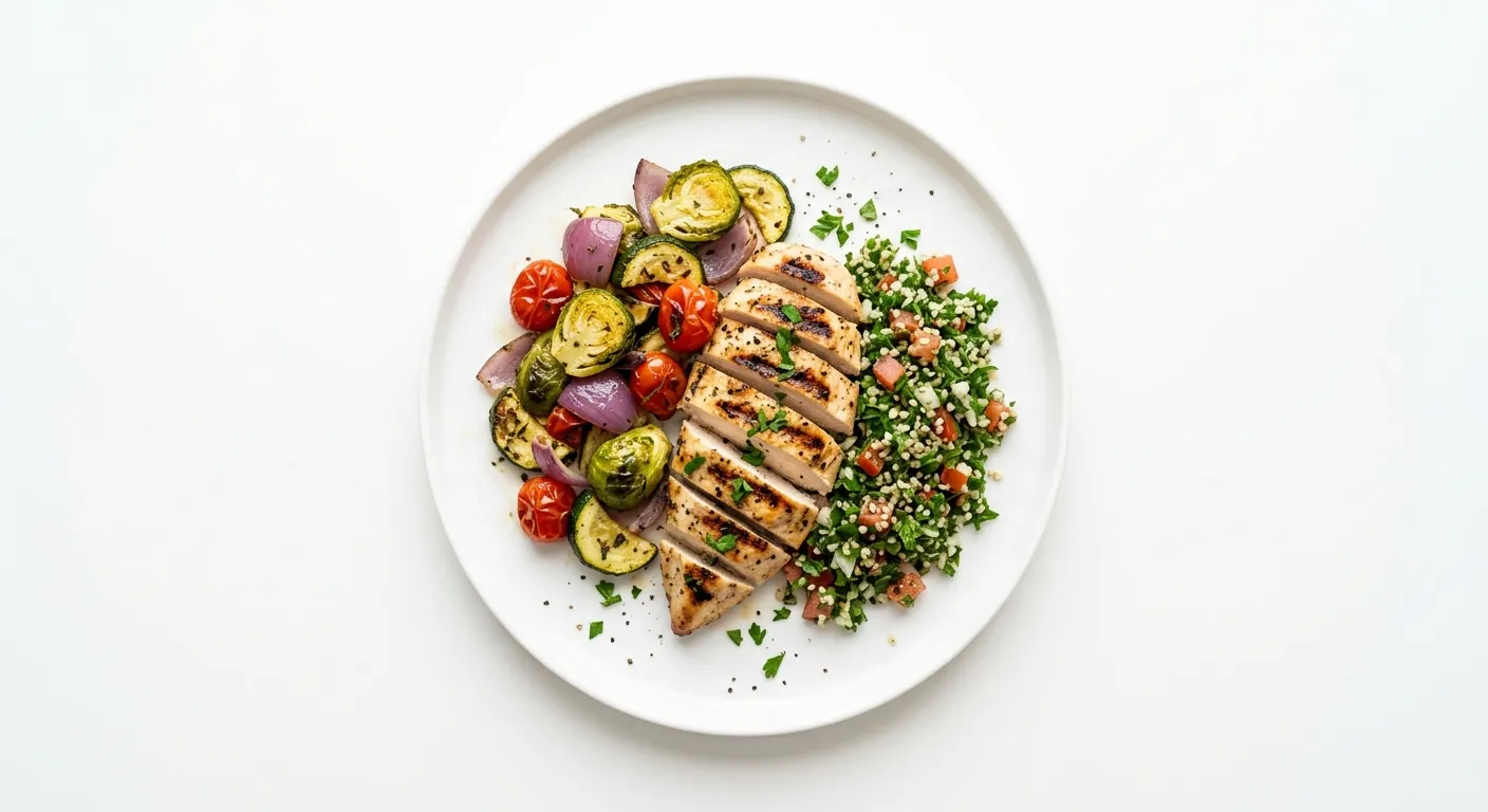 Grilled Chicken with Roasted Vegetables and Quinoa-Free Tabouleh