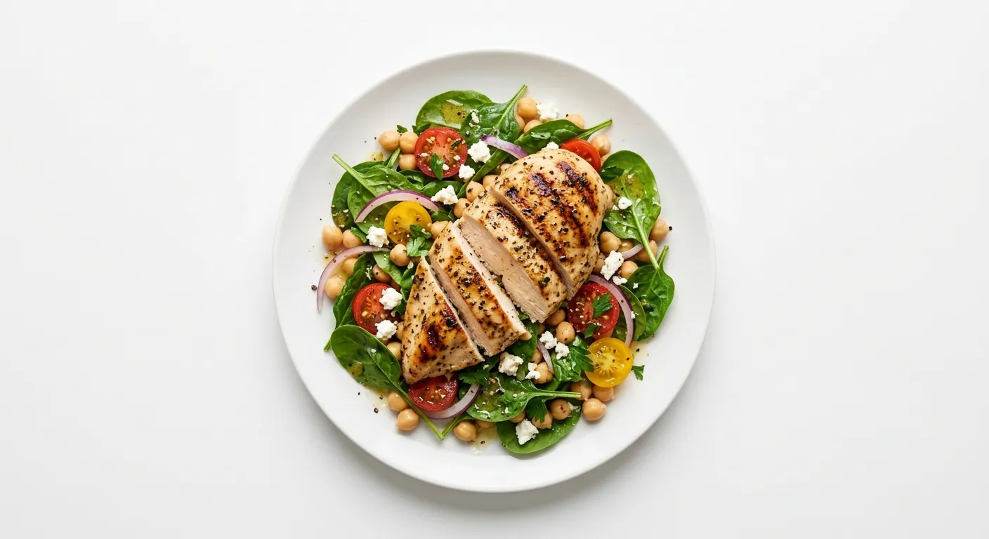 Grilled Chicken with Spinach and Chickpea Salad