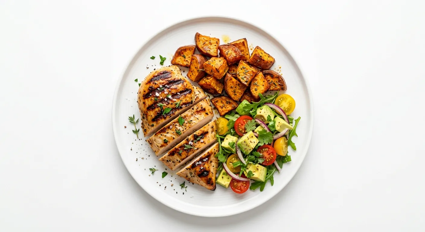 Grilled Chicken with Sweet Potato and Avocado Salad