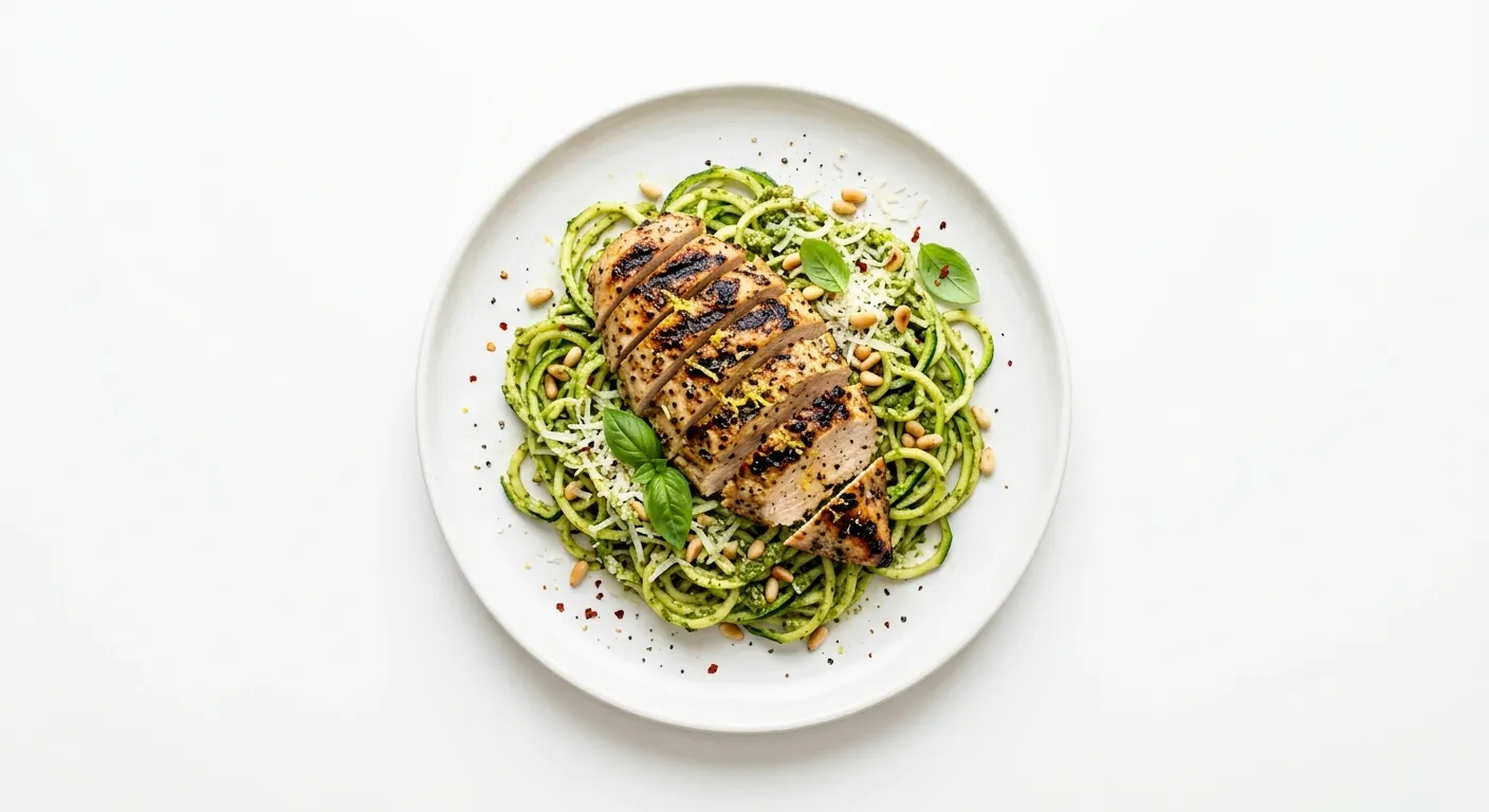 Grilled Chicken with Zucchini Noodles and Pesto