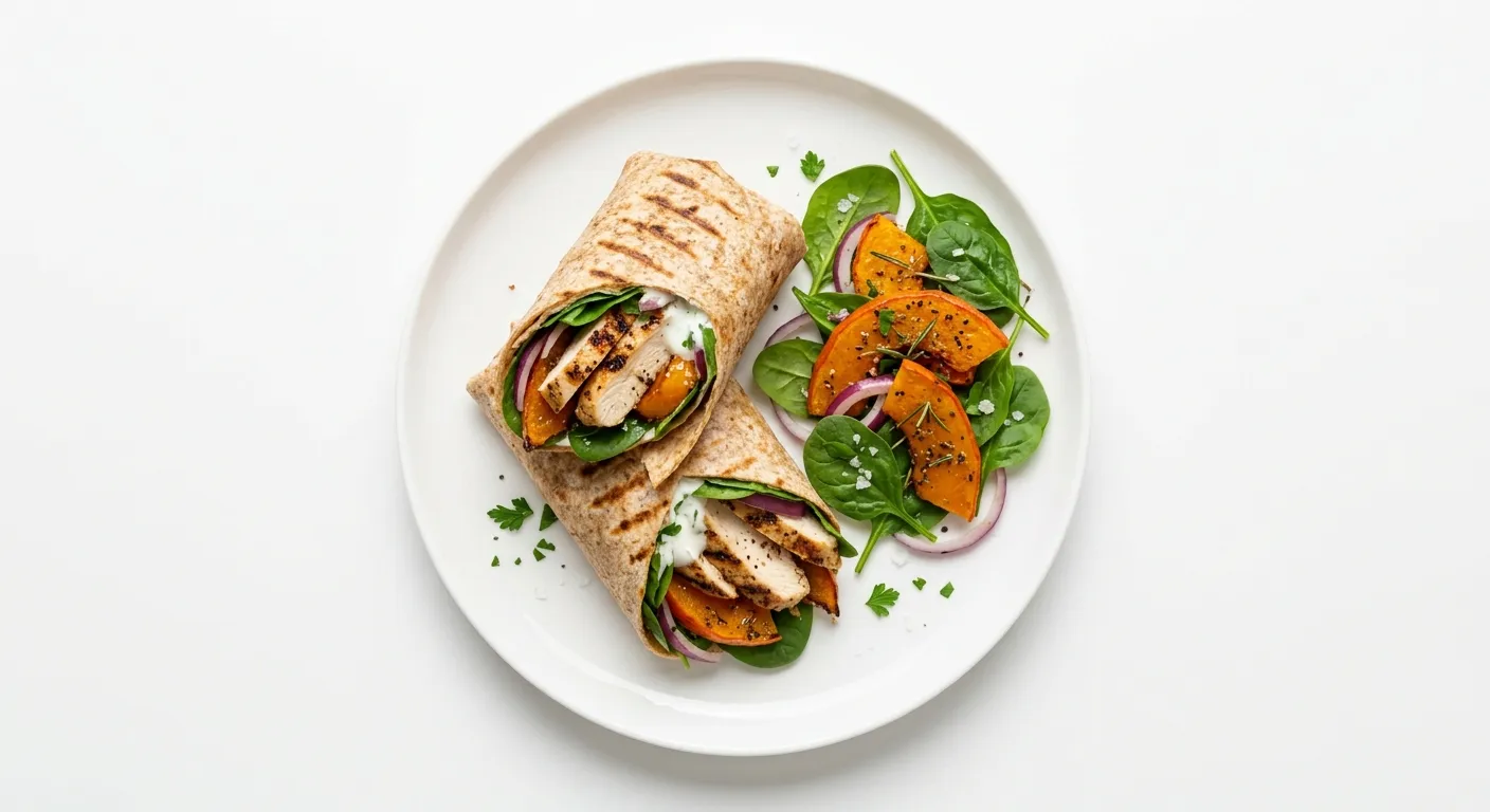 Grilled Chicken Wrap with Roasted Pumpkin and Spinach