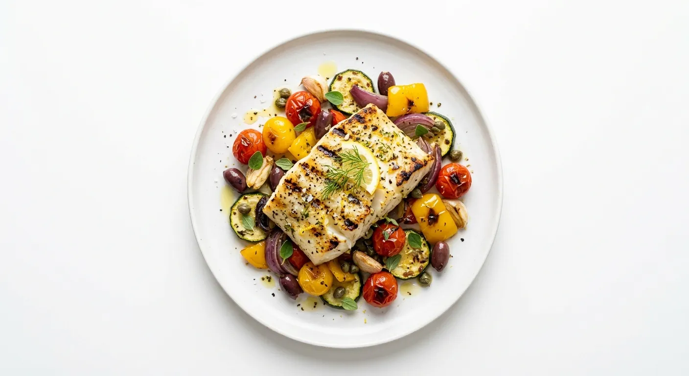 Spicy Grilled Cod with Mediterranean Vegetables
