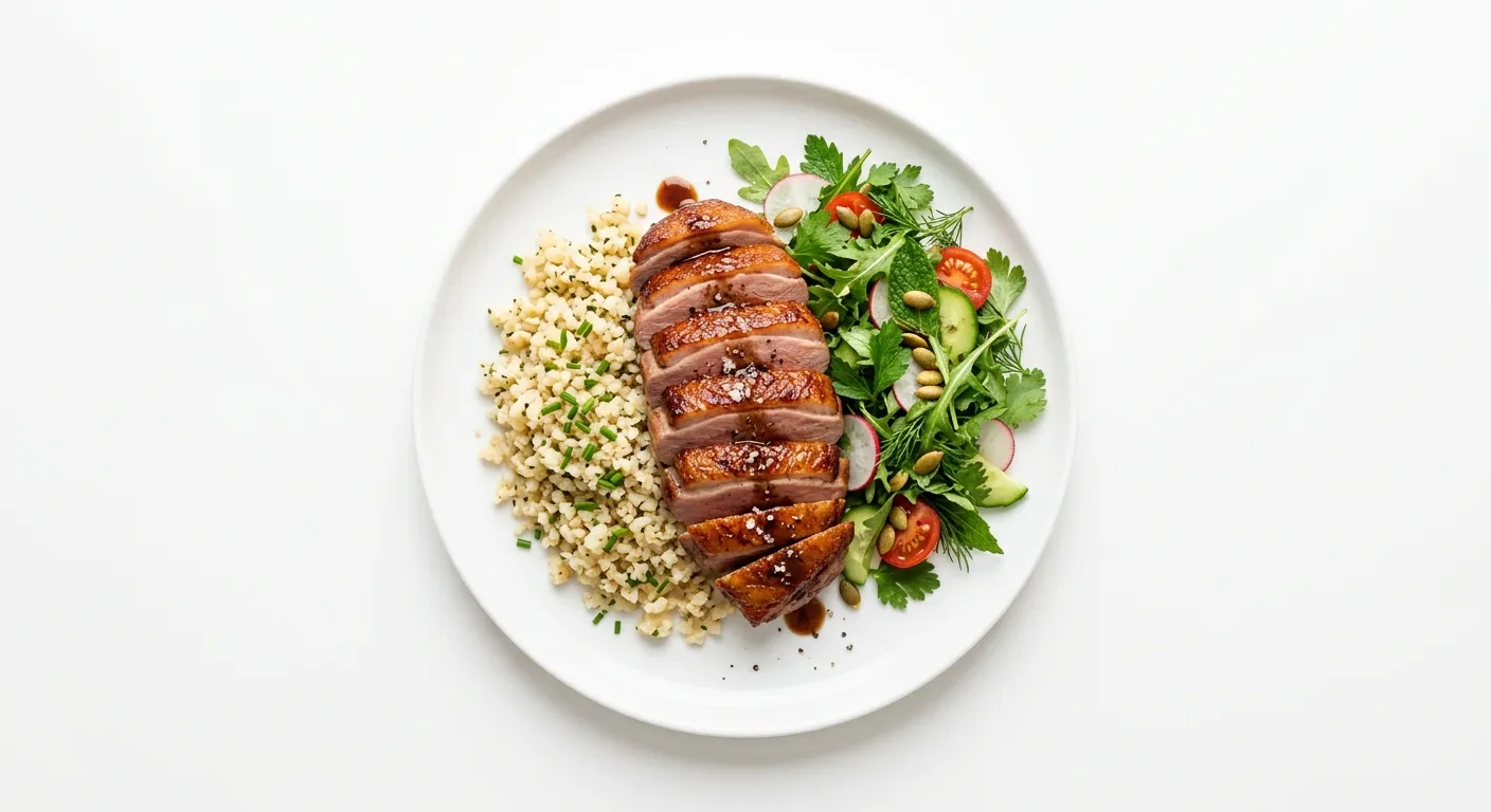Grilled Duck Breast with Cauliflower Rice and Herb Salad