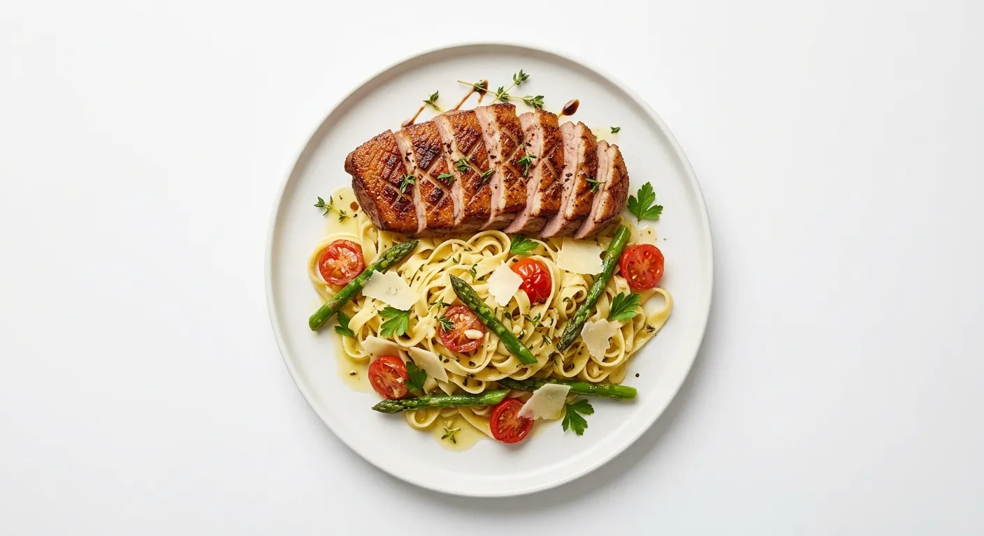 Grilled Duck Breast with Pasta and Vegetables