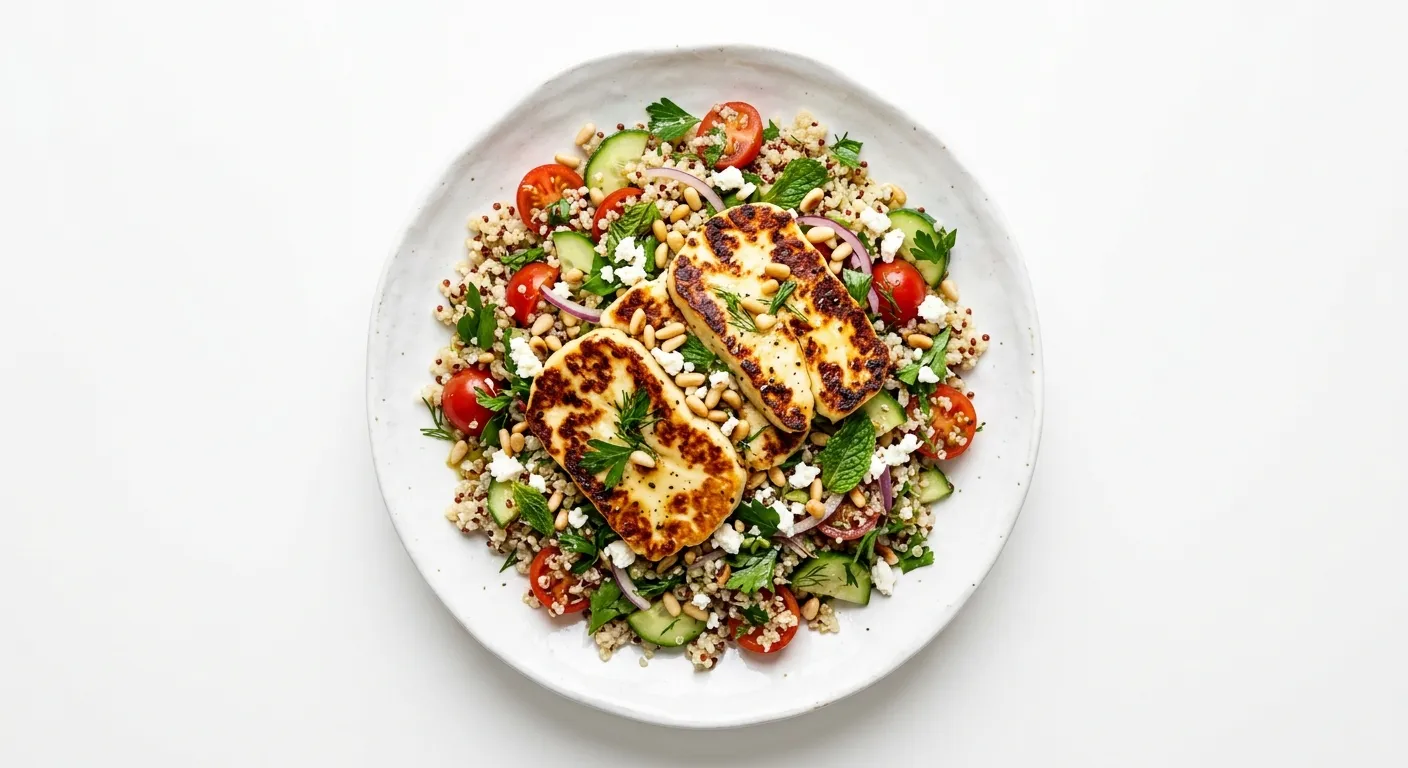 Grilled Halloumi and Quinoa Salad with Lemon Herb Dressing