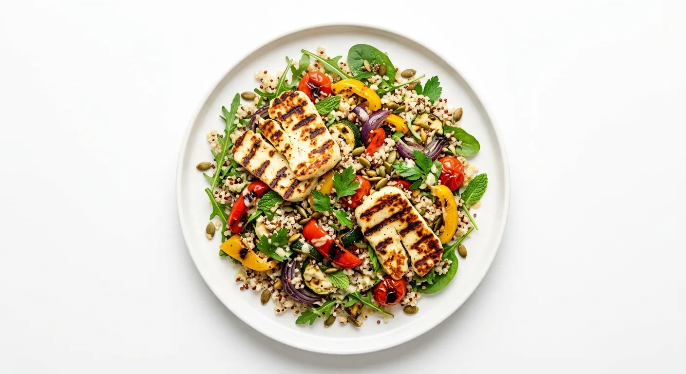 Grilled Halloumi and Quinoa Salad with Roasted Vegetables